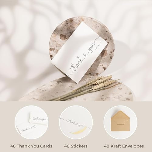 Miniatura 2 de Tarjetas de agradecimiento con sobres y calcomanías de papel kraft, paquete a granel de 48 unidades, aspecto profesional de 4 x 6 pulgadas,