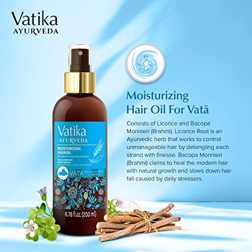 Vatika Ayurveda Moisturizing Hair Oil For Dry, Damaged, Frizzy And Curly Hair, Deep Hydration & Moisture For Scalp And Hair Health, Natural Oils From Licorice Root & Bacopa Monnieri, 200 Ml (For Vatā) #TOP1