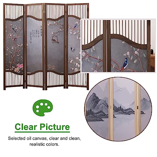 Raumteiler Trennwand Paravent-Raumteiler 4 Paneele, Rustikaler Chinesischer Stil Temporäre Sichtschutzwand Für Ankleidezimmer/ Teehaus/ Schlafsaal, Mit Abnehmbarer Basis ( Color : Style B , Size : 4 P