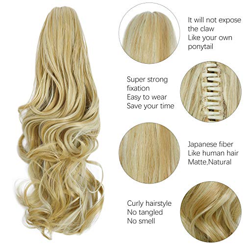 Yamel Ponytail Extension 16" Long Curly Wavy Bronze Yellow Mix Blond Claw Jaw Clip in Synthetic Hairpiece Pony Tail Tale Ponytail Hair Extensions - Image 3