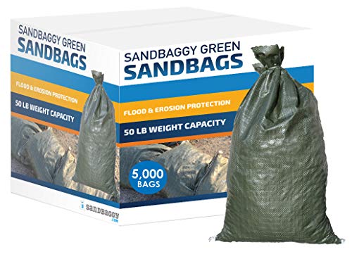 Sandbaggy - Empty Poly Sandbags W/UV Protection - Size: 14" x 26" - Color: Green - Military Grade (5,000 Bags)