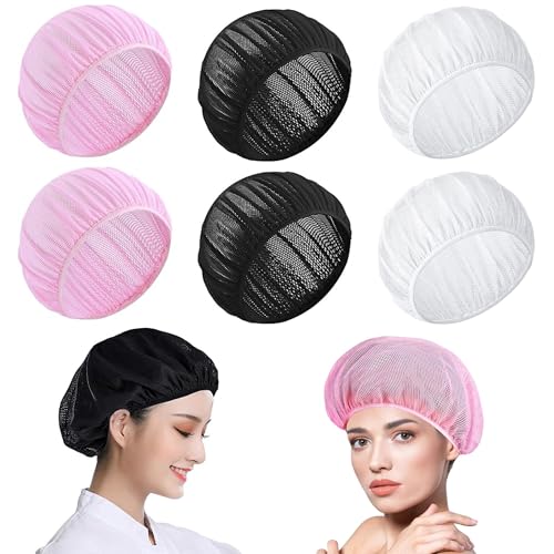 6 Pezzi Berretto da Notte in Rete, Elastico Cuffia da Notte in Rete da Donna, Regolabile Retina per Capelli da Notte Con Elastico per Protezione dei Capelli Ricci Lunghi e Corti (Bianco, Nero, Rosa)
