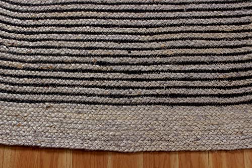 Casavani Indian Handmade Natural Fiber Rug Geometric Black & Gray Oval Area Rug Best Uses For Bedroom Study Computer Chair Base Mat Carpet Lifts Basket Swivel Chair Pad 3X20 Feet Oval #TOP5