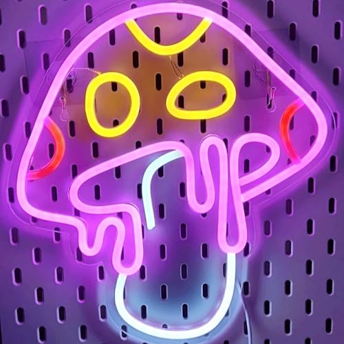 Mushroom Neon Sign for Bedroom - Dimmable Neon Light Sign, Neon Signs for Wall Decor Aesthetic, USB Cute Neon Signs - Easy-To-Install Neon Lights for Bedroom, Mushroom Light 13x12.2 Inches
