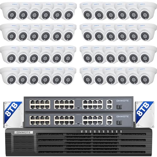 ONWOTE 64 Channel Security Camera System, 64CH 12MP Commercial Raid NVR 16TB, 2 HDMI Outputs Split Screen Display, 48x 6MP 122&deg; View Audio PoE IP Cameras, AI Detection, 8X Plug-in HDD Support 80TB