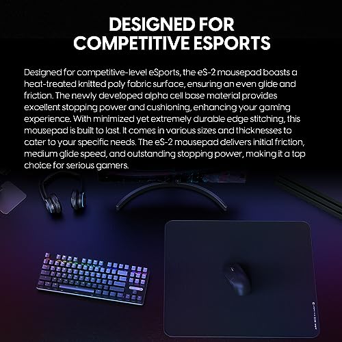 ES2 Esports Tappetino Per Mouse Da Gioco Di Livello Professionale, Spessore 4 Mm, Base Antiscivolo, Anti-Sfilacciamento, Cuciture Di Precisione, 49 X 41,9 Cm (Xl, Nero) - 2