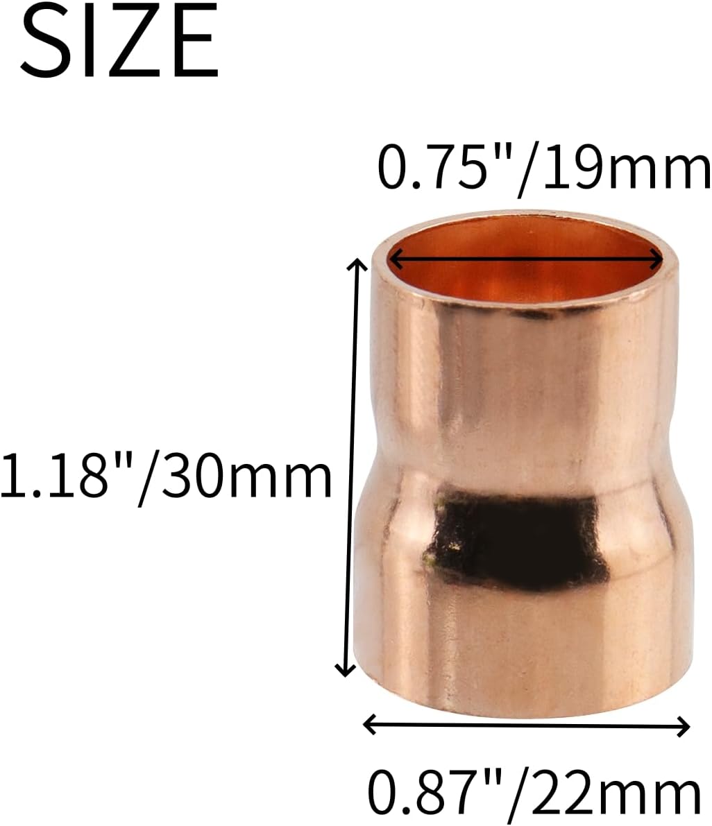4 Pcs 7/8" to 3/4" ID Copper Reducer HVAC Copper Fittings Pipe Tube Connector Adapter Plumbing Fitting for HVAC Air Conditioning