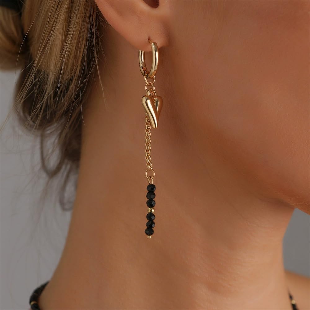 Trendy Heart Black Jewelry Set for Women Trendy Boho Small Beaded Necklace Dark Gothic Hoop Earrings - Image 6