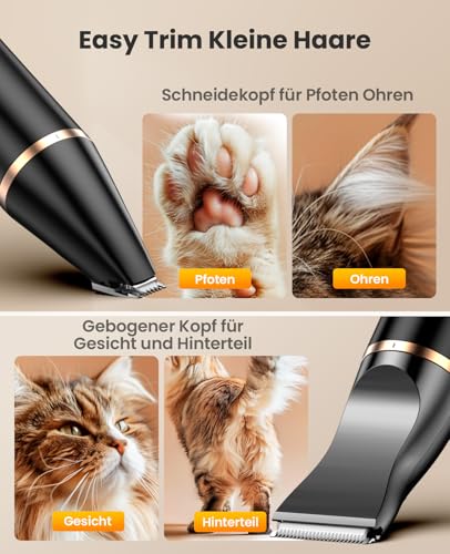 oneisall Pfotentrimmer für Hunde mit 2 Messerkopf, Paw Trim Pro dr Pfoten IPX7 Wasserdicht Hundepfoten Trimmer Leise Schermaschine Hund Katzen für Pfoten, Augen, Ohren, Gesicht, Körpe