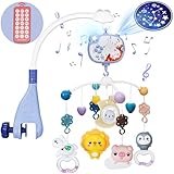 Baby Mobiles for Cribs, Crib Mobile with Music and Lights, Nursery Musical Mobile for Bassinets Hanging Toys with Remote Control, Rotation, Projection, Animal Mobile Arm Clip On for Infant Boys Girls