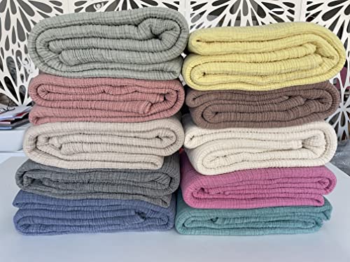 Muslin Blanket 100% Cotton, 4 Layers Bedspread, Soft Turkish Cotton Muslin Bed Cover, Reversible Coverlet, Teal Blue (King Size 95X102-230X260Cm) #TOP6