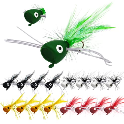 Fishingpepo Fly Fishing Poppers, Topwater Fishing Lures Bass Crappie Bluegill Sunfish Panfish Trout Salmon Perch Steelhead Flies For Fly Fishing Bass Panfish Bluegill Trout Salmon(20Pcs) #TOP6