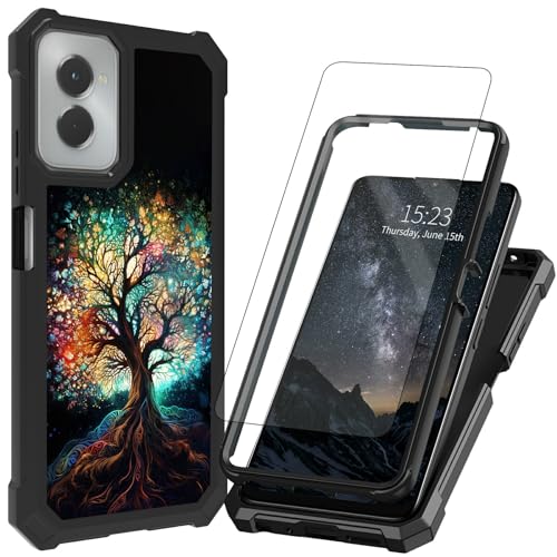 ACWDMKH for Motorola Moto G-Power-5G-2024 Case with Screen Protector Dual Layer Structure Protection Shockproof Corner TPU Bumper Cover for Motorola Moto G Power 5G Case 2024,Art Colorful Tree