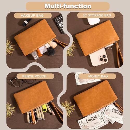 Image of Calfinder Pencil Pouch,Small Pen Pouch with Zipper,Handmade leather Pouch,Water Resistant,Leather Pouch for Makeup, Change, Coins, Perfect for Work /Office