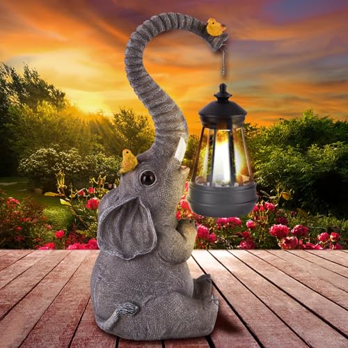 Oneser Solar Outdoor Garden Decor Elephant Statues Lights Lucky Elephant Unique Mom Birthday Gifts for Mom for Women Mom or Birthdays Beautifully Crafted Outdoor