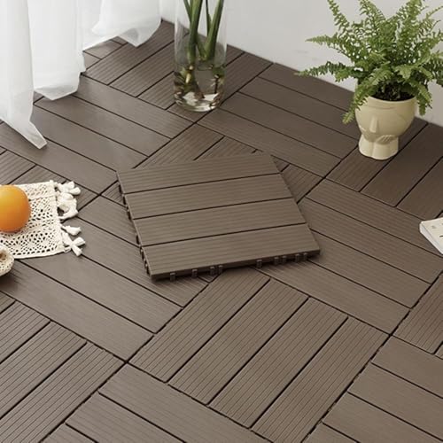 VUIKLCty Piastrelle for Patio ad Incastro in plastica for Uso for Tutte Le Stagioni, Piastrelle quadrate tagliabili for Patio, Rivestimenti for Pavimenti Esterni in plastica(Coffee)