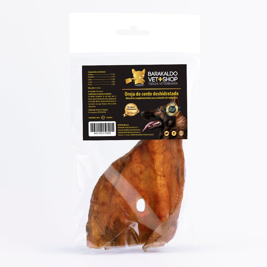 BVS Vet Shop | Oreilles de Porc déshydratées pour Chiens | Friandise 100% Naturelle sans conservateurs ni colorants | Oreilles de Porc | 3 unités