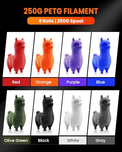 Image of TECBEARS PETG Filament 1.75mm, 3D Printer Filament Bundle, 250g /Spool, 8 Rolls, 2kg in Total, Black+Gray+White+Olive Green+Blue+Orange+Red+Purple