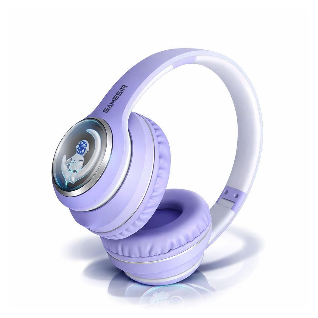 GameSir Astro Junior Wireless Headphones with 40mm Drivers, Deep Bass Stereo Sound, Bluetooth 5.3, Over-Ear Noise Isolation Headset with LED Light, Built-in Mic for PC, Mobile & Laptop (Purple)-image-14