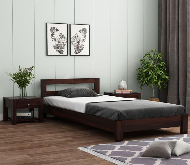 solid sheesham wood bed frame, 6x4 single bed without storage, rustic wooden cot for home & bedroom