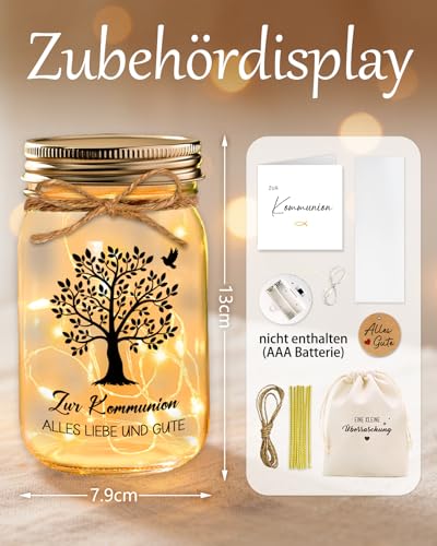Geldgeschenk Kommunion, LED Flaschenlicht mit Grußkarte, Kommunion Geschenke für Mädchen Junge - Alles Liebe und Gute