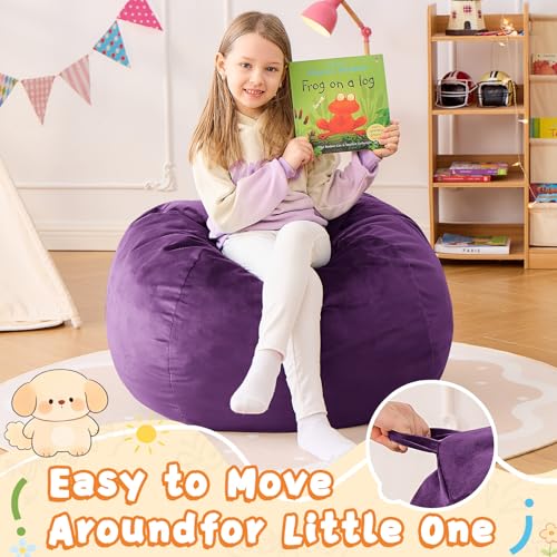 Image of Bean Bag Chairs for Kids - 2.5FT Round Memory Foam Furniture BeanBag Chair - Kids /Teens Bean Bag Sofa with Soft Micro Fiber Cover - Fluffy Couch for Playroom Living Room Bedroom, Purple