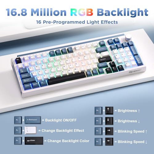 Image of K98 Wireless Mechanical Keyboard,Tri-Mode Gaming Keyboard-White&Blue