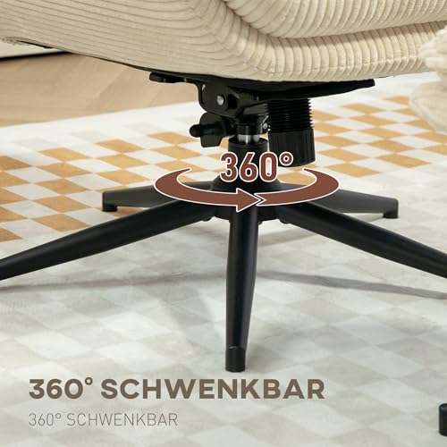 HOMCOM Relaxsessel mit Hocker 360°Drehbarer Fernsehsessel mit Liegefunktion TV-Sessel mit Cord-Optik, Ruhesessel für Wohnzimmer, Schlafzimmer, Beige – Bild 5