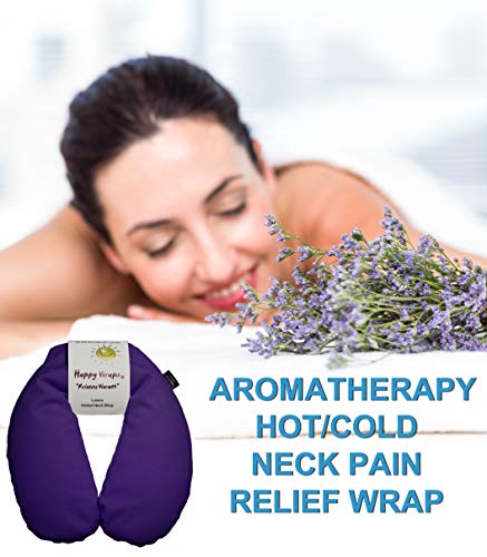 Happy Wraps Microwavable Herbal Neck Wrap - Hot Cold Aromatherapy Neck Warming Pillow - Heating Pad For Migraines, Stress, Gifts For Women, Birthdays, Christmas And Free Sleep Mask - Purple #TOP1