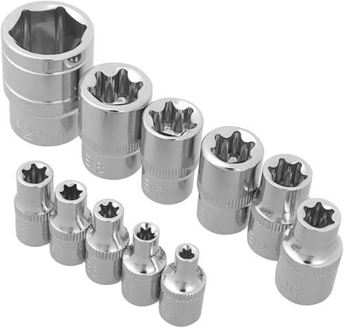 Llave de manga E de acero vanadio para reparación de automóviles, 11 unidades, color plateado