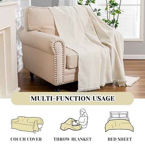 MEETSKY Oversized Chair Cover Washable Armchair Sofa Cover for Dog, Couch Protector for Sofa Single Cover, Small Couch Cover Sofa Throw Cover with Tassel, 71" x 91", Beige