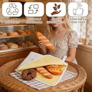 2PCS Beeswax Bread Bags, Reusable Bread Bags for Homemade Bread, Extra Large Cotton Linen Bread Storage Bag with Natural Beeswax Lining for Sourdough & Artisan Loaves, Bakery Essentials (A)
