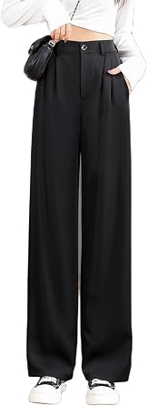 Womens Dress Pants Stretch Elastic Waist Pleated Office Pants with Pockets