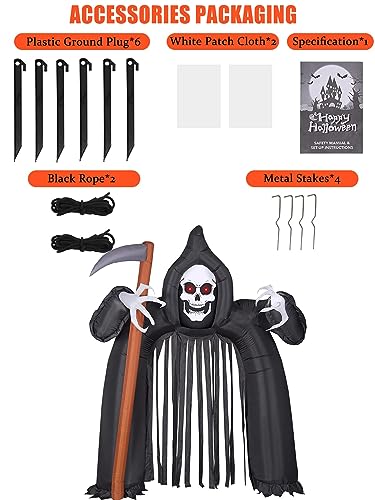 EBANKU Nadmuchiwany łuk z duchem na Halloween, na zewnątrz, wysadzany nawiedzony łuk z wbudowanymi diodami LED, Halloween, ogród, trawnik, podwórko, dekoracje imprezowe