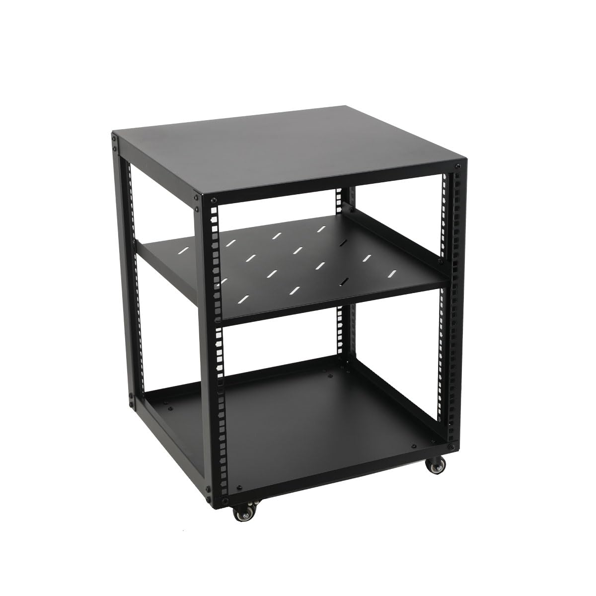 Rack Server a Telaio Aperto 12U 19", Rack Mobile a Telaio Aperto a 4 Colonne per Server, Armadio di Rete con Ruote per Apparecchiature Informatiche/AV/Dati