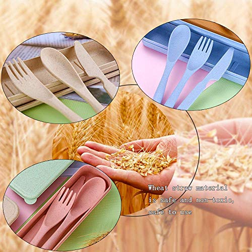 Travel Utensil Set With Case, 4 Sets Wheat Straw Reusable Spoon Knife Forks Tableware, Eco Friendly Non-Toxin Bpa Free Portable Cutlery For Travel Picnic Camping Or Daily Use #TOP3