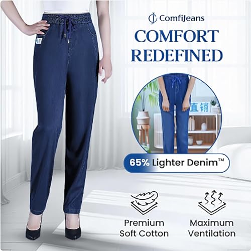 Aromia Jeans Older Woman, Comfijeans - High Waist Ultra-Stretch Mom Jeans, Comfy Casual Flex Wide Leg Jeans for Women3