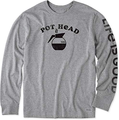 Life is Good Mens Long Sleeve Crusher Graphic T-Shirt, Heather Gray, Large