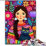 Puzzle 1000 pièces pour Adultes, Fille Russe et Chatte, en Carton, idéal pour Les Anniversaires, Halloween, Thanksgiving et Pâques, Taille 38x26cm