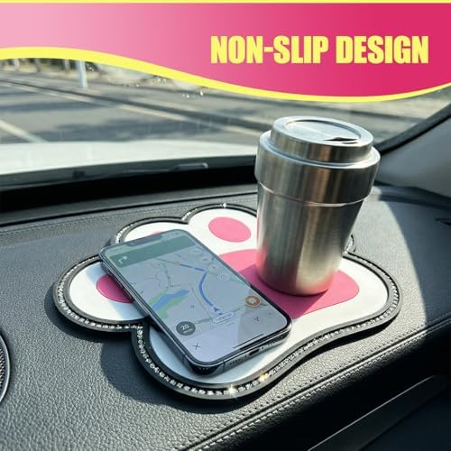 Bling Bear Claw Car Dashboard Non Slip Mat, Rhinestone Car Dashboard Grip Pad, Vehicle Strong Sticky Pads for Cell Phone, Sunglass, Key, Glass, Electronic Devices (Red) — 사진 4