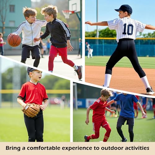 Blcculi 2 Pack 3/4 Youth Sports Leggings,Boys Compression Leggings,Quick Dry Base Layer Athletic Tights for Running,Football4