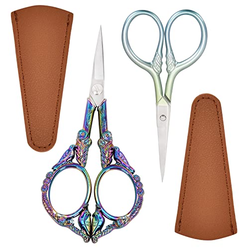 Lobodt 2Pcs Vintage Style Scissors - Small Vintage Sharp Detail Shears For Diy Craft, Sewing, Artwork,Scissors Yarn Needlework Yarn, Fabric Cutting, Thread Snips #TOP1