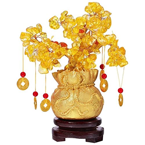 GUOQUNYC Árbol de Dinero de Dristal Lucky Tree Wealth Amarillo Cristal Tree Natural Lucky Dinero Adornos Árboles Bonsai Estilo Riqueza Suerte Feng Shui Ornamentos Bonsái Feng Shui
