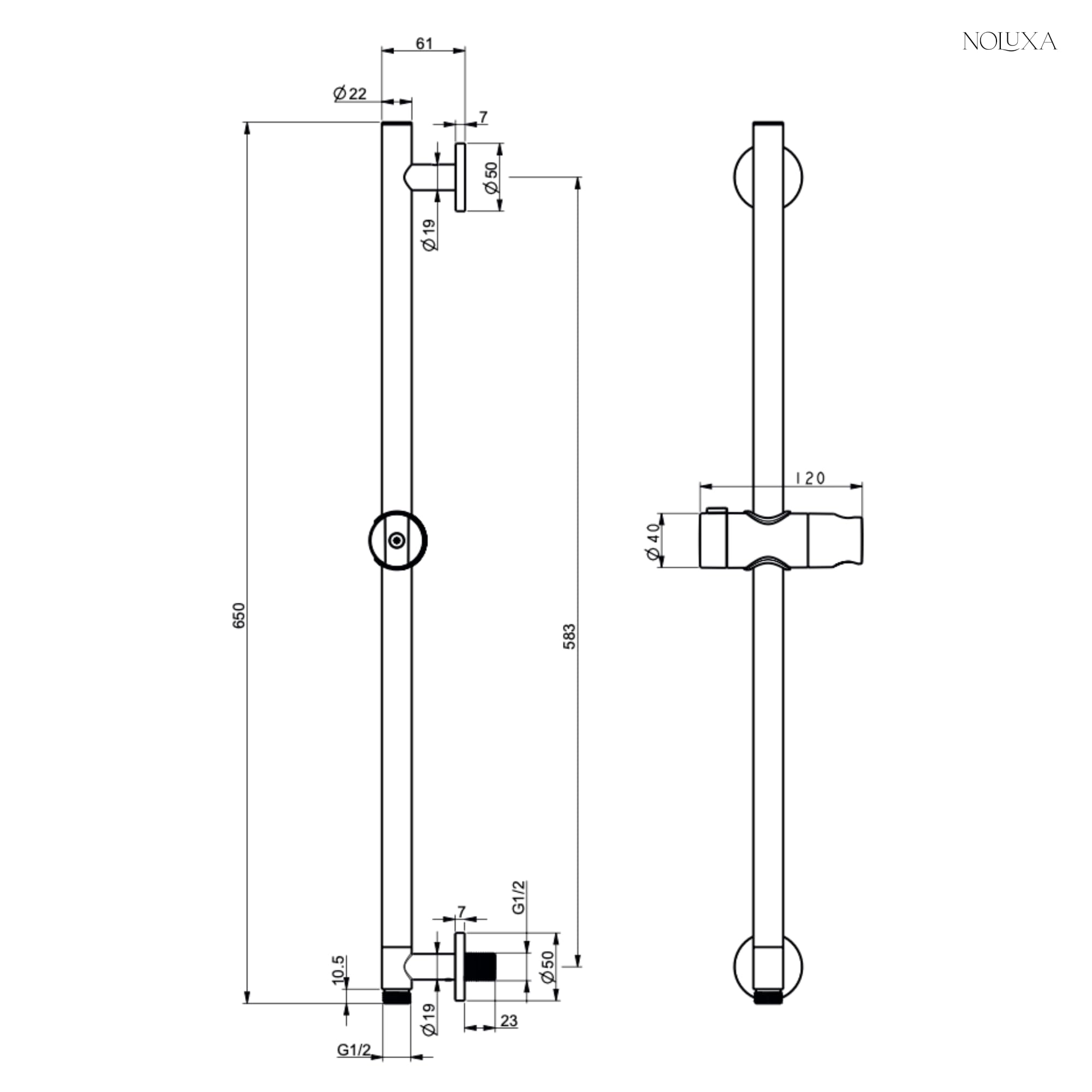 IMEX - Barra de Ducha Pared 65cm Níquel Cepillado | Barra de Acero Inoxidable S.304 Redonda con Soporte para Alcachofa de Ducha Ajustable | Recambio Original IMEX