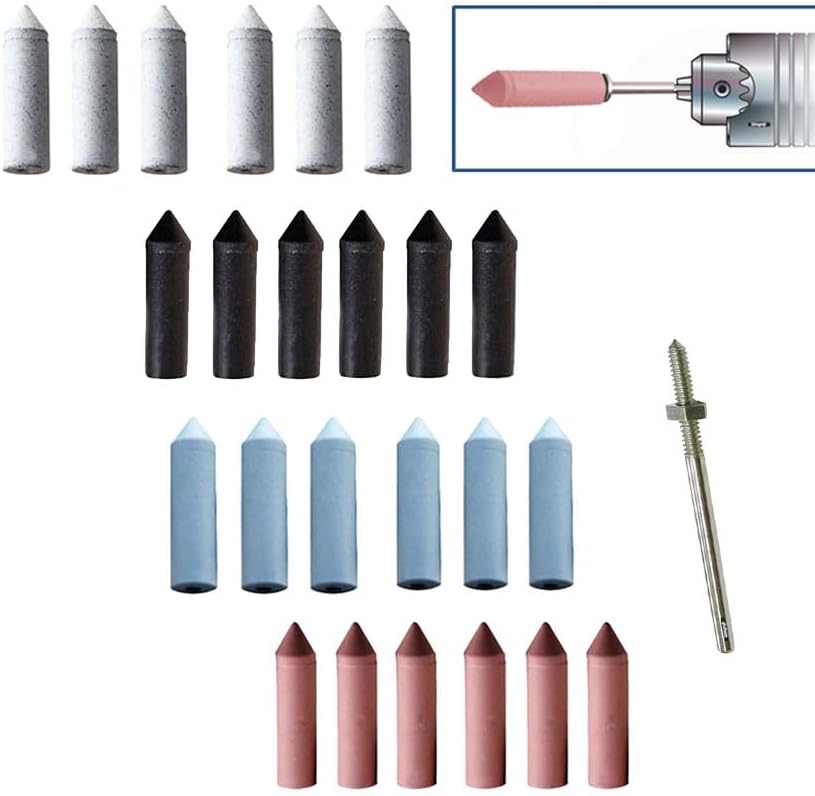 Silicone Rubber Points Set of 25 Silicone Polishing 7/8" Wheel Kit Assortment 24 Pieces + 1 Mandrel 4 Grades - Coarse White/Medium Black/Fine Blue/Extra Fine Pink Made in Germany