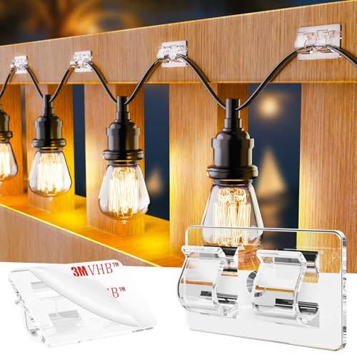 30 PCS Hooks for Outdoor String Lights, Heavy Duty Christmas Light Clips, Clear Adhesive Hooks for Hanging Rope Lights O - Detailed View