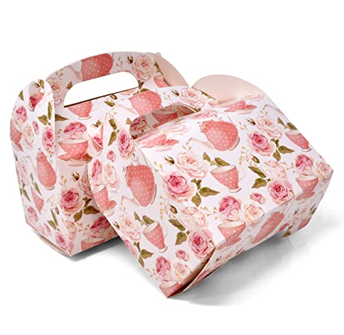 24 Pack Tea Party Favor Gift Boxes Floral Teapot Paper Treat Box Bag Wrapping For Tea Pot Theme Bridal & Baby Shower Wedding Birthday Party Supplies Decorations Fill With Candy Cupcake Goodies Prizes #TOP5