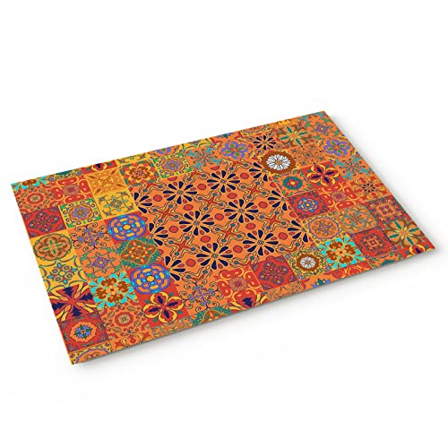 Buling Custom Door Mat Unique Chic Bohemian Boho Floral Paisley Design Indoor Non-Slip Rubber Entrance Rugs For Bathroom 24"(L) X 16"(W) Inch #TOP3