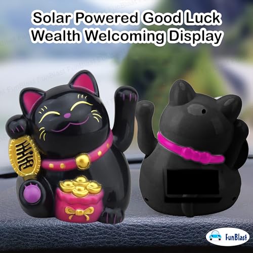 Image of FunBlast Maneki Neko Lucky Cat, Waving Arm Solar Powered Good Luck Wealth Welcoming Display Car Decor Paw Up with Arm, Decor Item for Home, Office and Car (Random Color;Pack of 2)