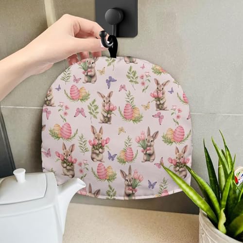 Image of Tulips Floral Bunny Teapot Cozy Tea Cozies Insulated Keep Tea Warm Tea Pot Cozies Teapot Dust-Proof Cover Perfect for Easter Holiday Decor